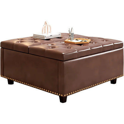 Extra Large Faux Leather Storage Ottoman