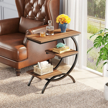 C-Shaped End Table, Industrial 3-Tier Small Table