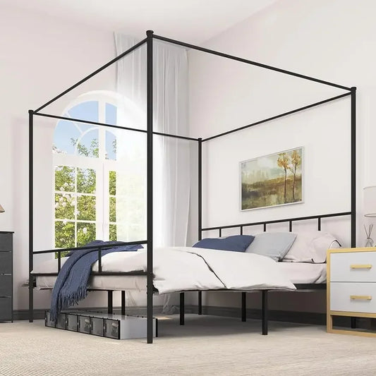 King Size Bed Frame, Metal Canopy Four Poster