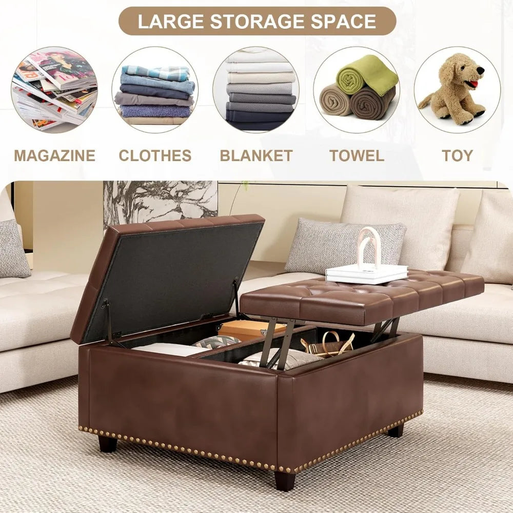 Extra Large Faux Leather Storage Ottoman
