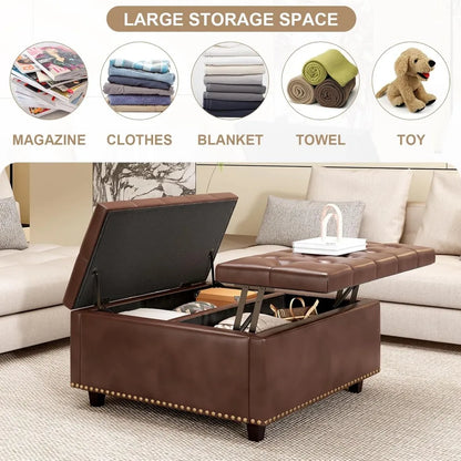 Extra Large Faux Leather Storage Ottoman