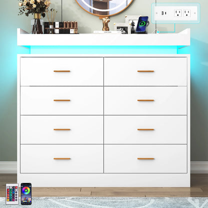 8 Drawer Dresser with LED Light, Modern