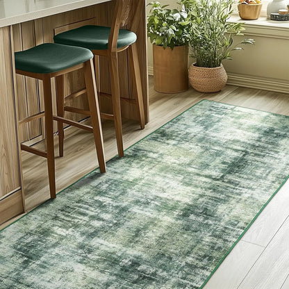 Green RugLiving Room Washable Abstract
