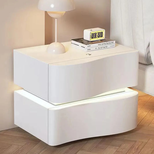 Solid Wood Nightstand, Leather Bedside Table