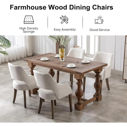Linen Fabric Dining Chairs Set of 4 Upholstered