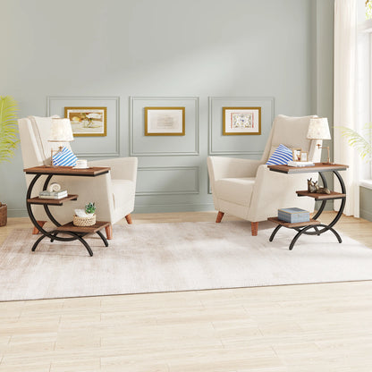 C-Shaped End Table, Industrial 3-Tier Small Table