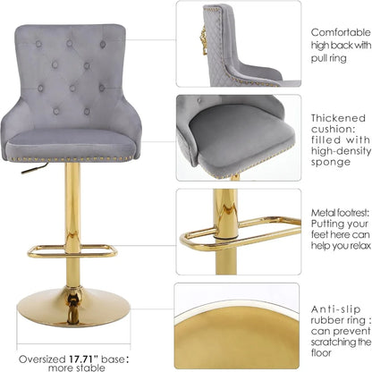 Velvet Gold Barstools Set of 2, Modern Counter