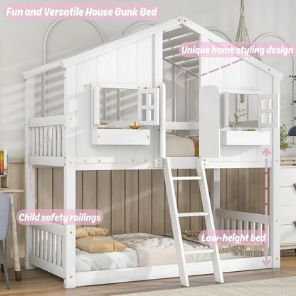 House Bunk Bed Twin Over Twin Wood