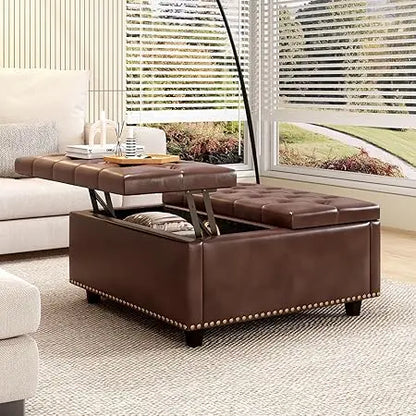 Extra Large Faux Leather Storage Ottoman