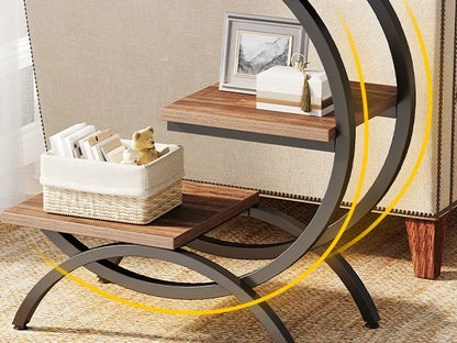 C-Shaped End Table, Industrial 3-Tier Small Table