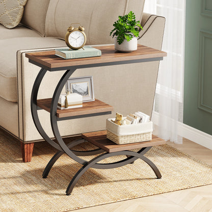 C-Shaped End Table, Industrial 3-Tier Small Table