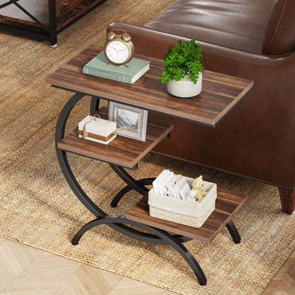 C-Shaped End Table, Industrial 3-Tier Small Table