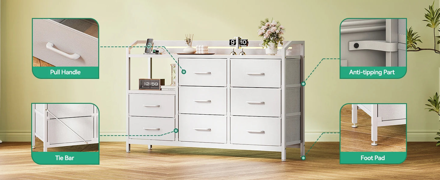 White Dresser for Bedroom with Light Strip