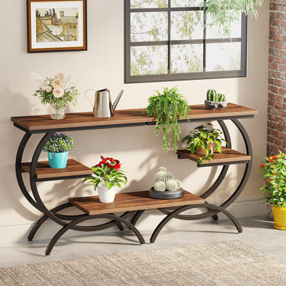C-Shaped End Table, Industrial 3-Tier Small Table