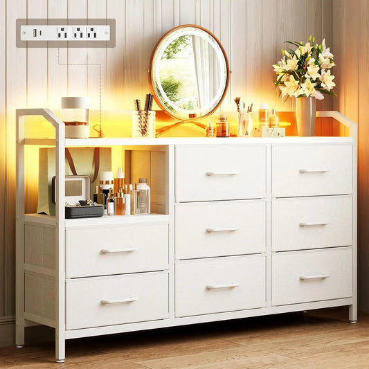 White Dresser for Bedroom with Light Strip