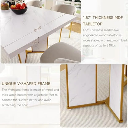Marble Wooden Kitchen Table With Gold