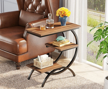 C-Shaped End Table, Industrial 3-Tier Small Table