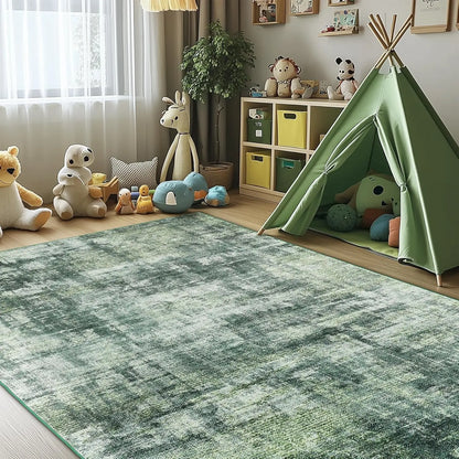 Green RugLiving Room Washable Abstract