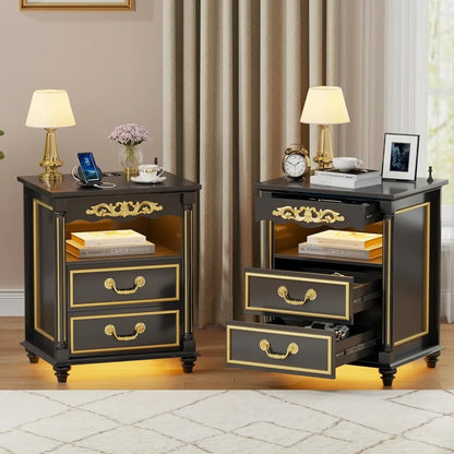Set of 2 Nightstand with Gun Drawer, Charging