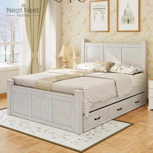 Farmhouse Style Wood Panel Bed Frame Four Square