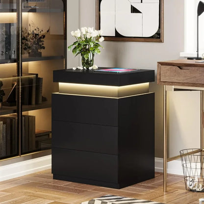 Nightstand with Charging Station and LED Lights