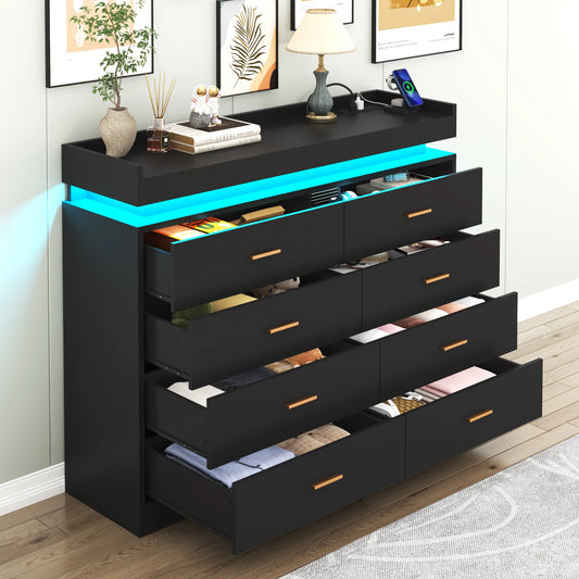 8 Drawer Dresser with LED Light, Modern