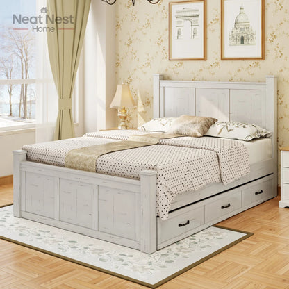 Farmhouse Style Wood Panel Bed Frame Four Square