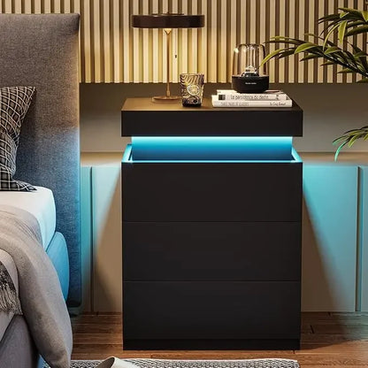 Nightstand with Charging Station and LED Lights
